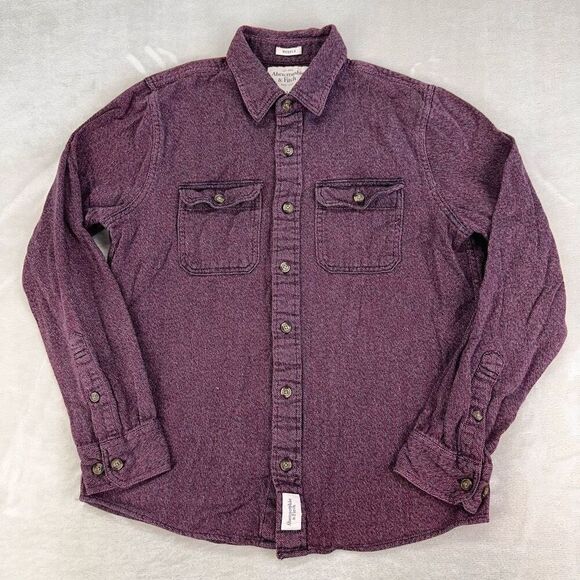 Abercrombie & Fitch Shirt Mens Large Burgundy Muscle Fit LS Knit Button Up - Picture 1 of 7